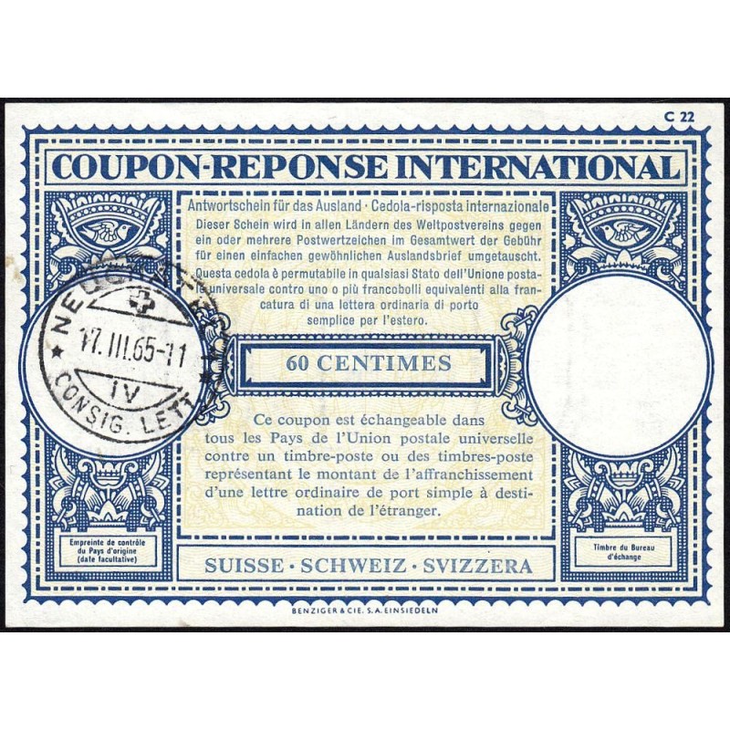 Suisse - Coupon-réponse international - 60 centimes - 17/03/1965 - Etat : TTB+