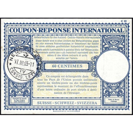 Suisse - Coupon-réponse international - 60 centimes - 17/03/1965 - Etat : TTB+