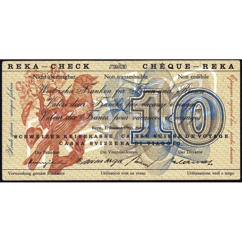 Suisse - Chèque Reka - 10 francs - Série A - 01/01/1966 - Etat : TTB