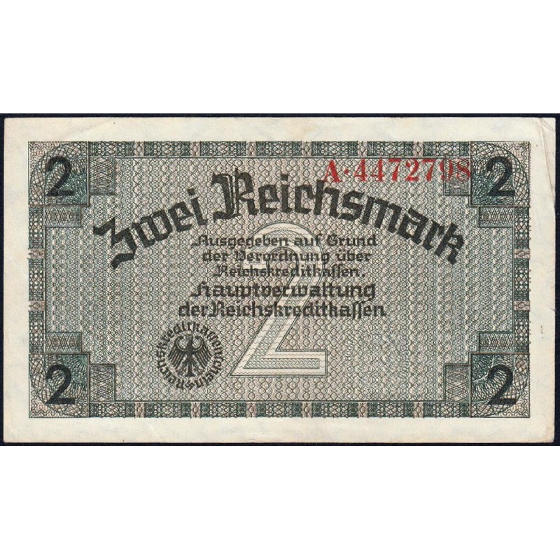 Allemagne - Territoires occupés - Pick R 137a - 2 reichsmark - Série A - 1939 - Etat : TTB+