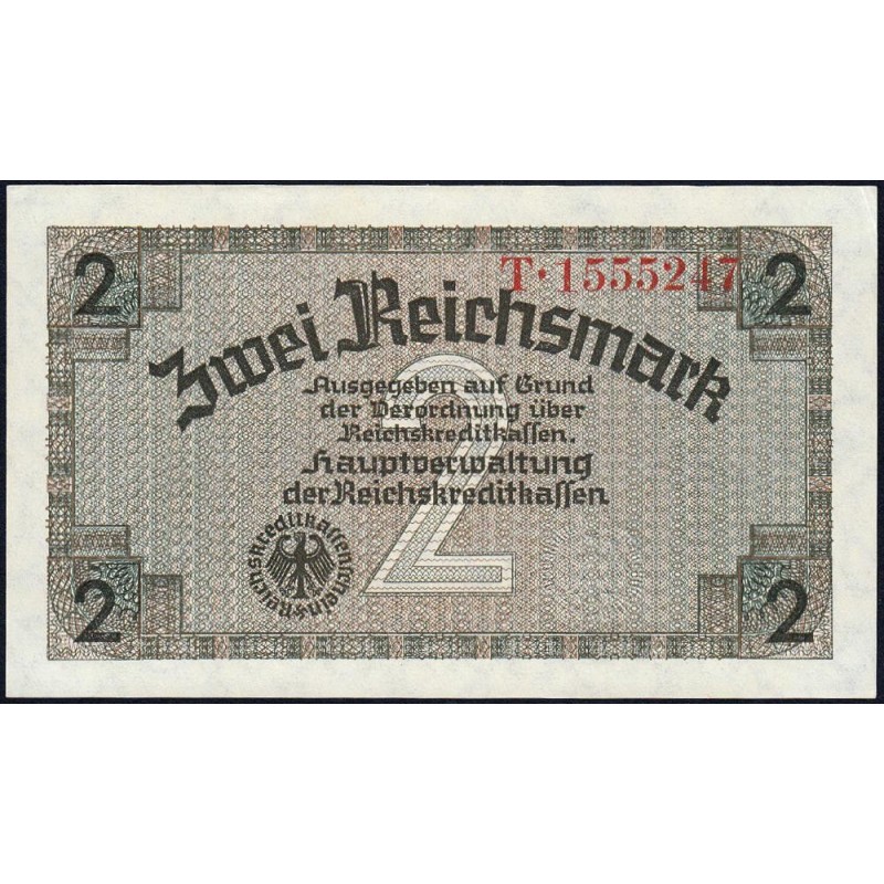 Allemagne - Territoires occupés - Pick R 137a - 2 reichsmark - Série T - 1939 - Etat : pr.NEUF