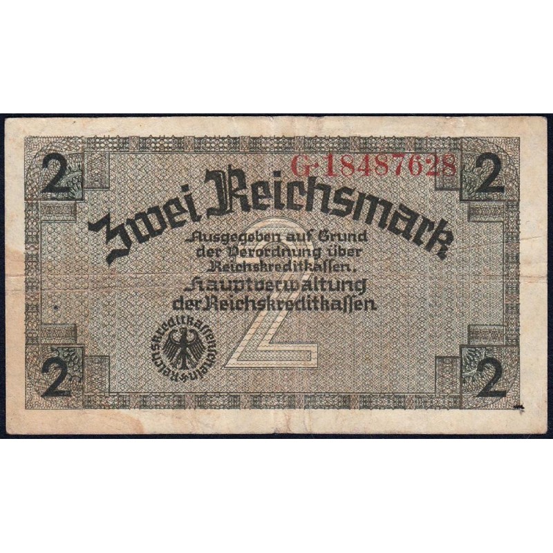 Allemagne - Territoires occupés - Pick R 137b - 2 reichsmark - Série G - 1939 - Etat : TB-