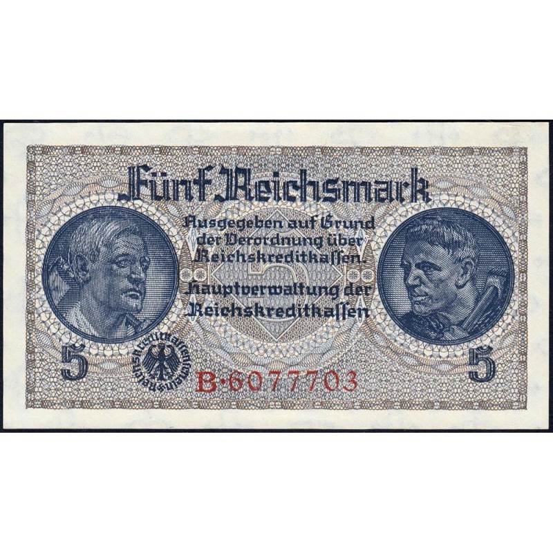 Allemagne - Territoires occupés - Pick R 138a - 5 reichsmark - Série B - 1939 - Etat : SPL