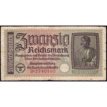 Allemagne - Territoires occupés - Pick R 139 - 20 reichsmark - Série D - 1939 - Etat : B+