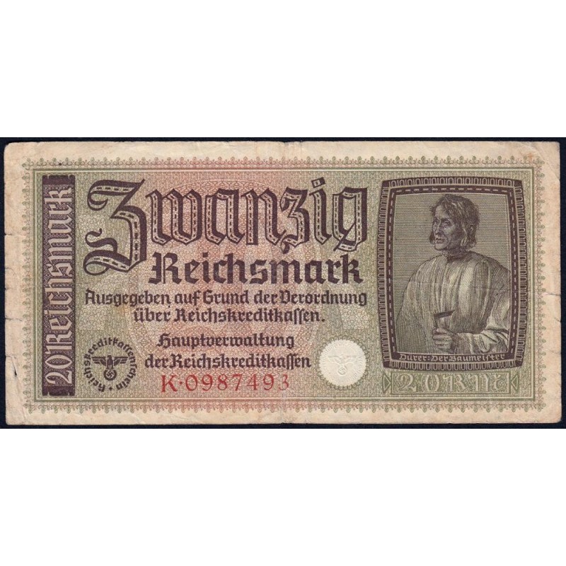 Allemagne - Territoires occupés - Pick R 139 - 20 reichsmark - Série K - 1939 - Etat : TB-