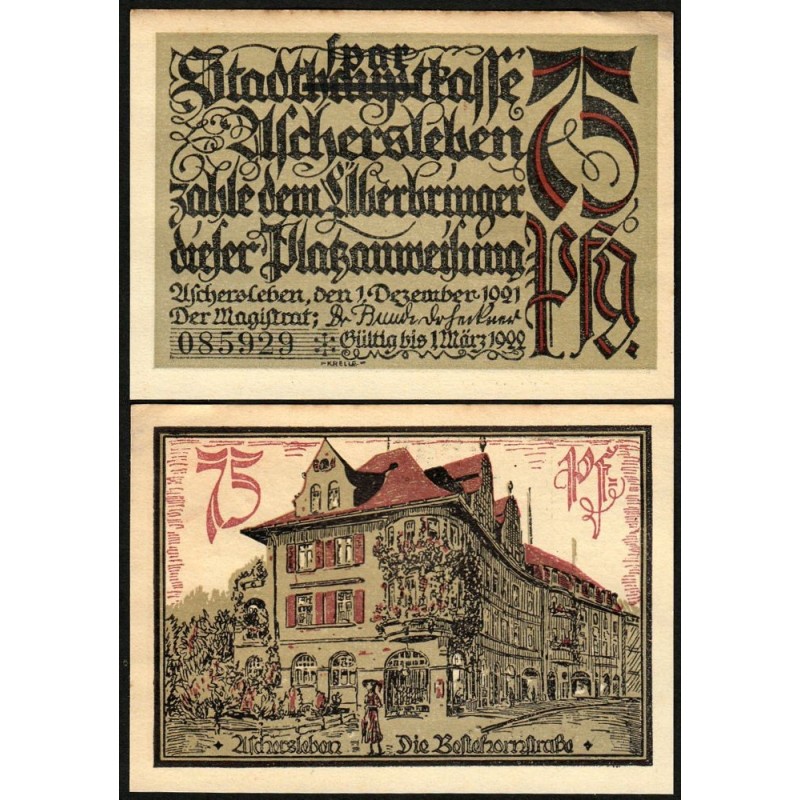 Allemagne - Notgeld - Aschersleben - 75 pfennig - 01/12/1921 - Etat : SUP