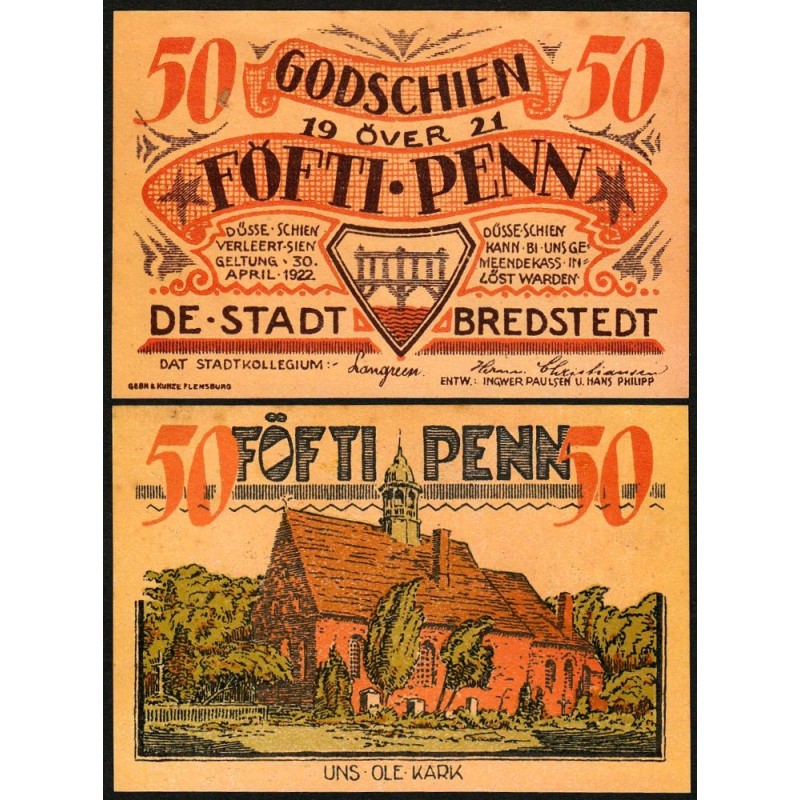 Allemagne - Notgeld - Bredstedt - 50 penn - 1921 - Etat : SPL