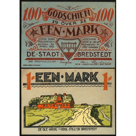 Allemagne - Notgeld - Bredstedt - 1 mark - 1921 - Etat : SPL