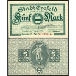 Allemagne - Notgeld - Crefeld - 5 mark - Série C - 21/10/1918 - Annulé - Etat : SPL