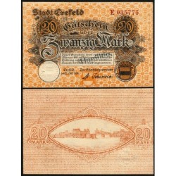 Allemagne - Notgeld - Crefeld - 20 mark - Série E - 21/10/1918 - Annulé - Etat : pr.NEUF