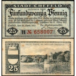 Allemagne - Notgeld - Crefeld - 25 pfennig - Série H - 22/04/1920 - Etat : TTB+