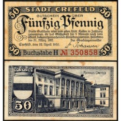 Allemagne - Notgeld - Crefeld - 50 pfennig - Série H - 22/04/1920 - Etat : TTB+