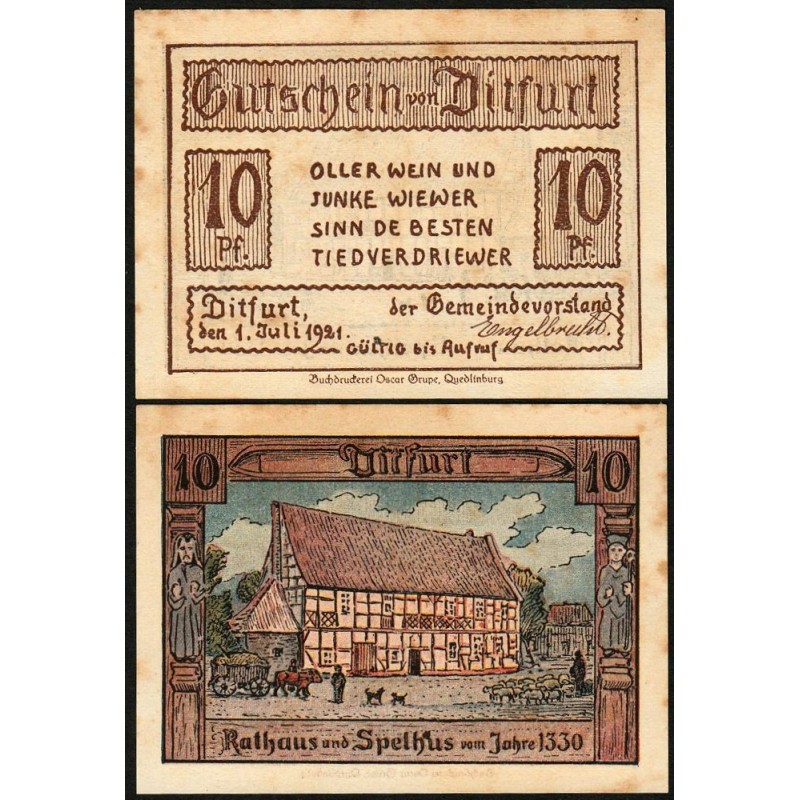 Allemagne - Notgeld - Ditfurt - 10 pfennig - 01/07/1921 - Etat : TB+