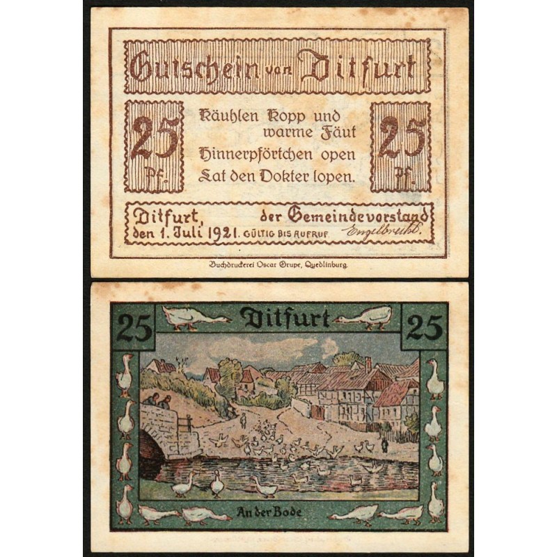 Allemagne - Notgeld - Ditfurt - 25 pfennig - 01/07/1921 - Etat : TB+