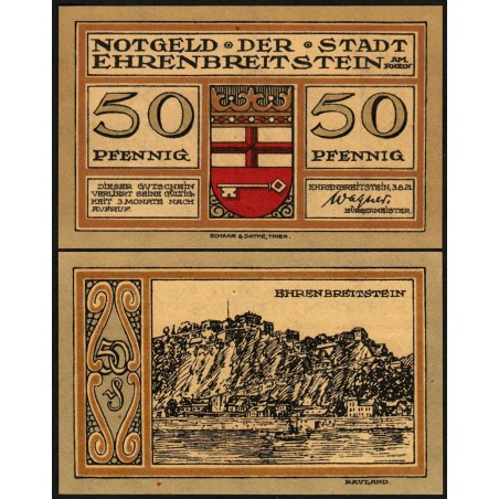 Allemagne - Notgeld - Ehrenbreistein - 50 pfennig - 03/08/1921 - Etat : NEUF