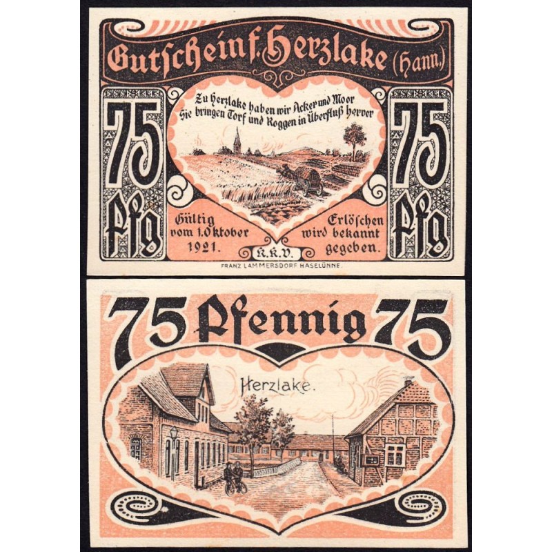 Allemagne - Notgeld - Herzlake - 75 pfennig - 01/10/1921 - Etat : SUP