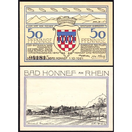 Allemagne - Notgeld - Honnef an Rhein - 50 pfennig - Type 1 - a - 01/10/1921 - Etat : NEUF