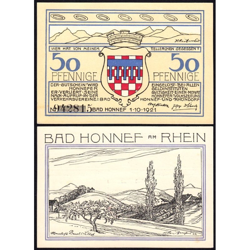 Allemagne - Notgeld - Honnef an Rhein - 50 pfennig - Type 4 - a - 01/10/1921 - Etat : NEUF