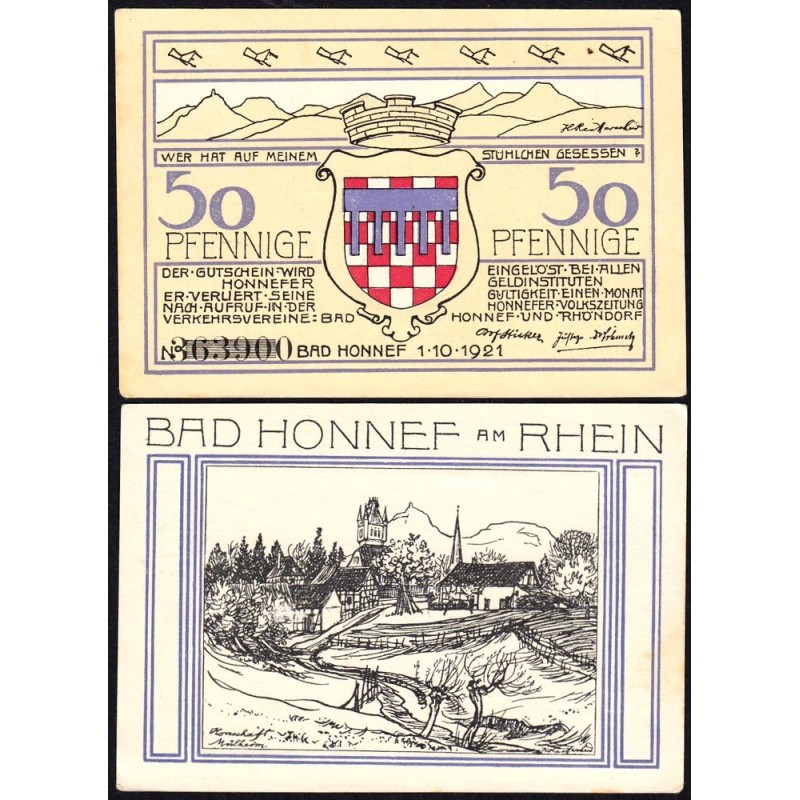 Allemagne - Notgeld - Honnef an Rhein - 50 pfennig - Type 3 - d - 01/10/1921 - Etat : NEUF