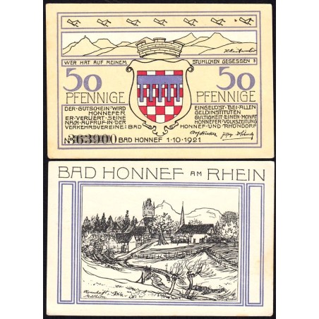 Allemagne - Notgeld - Honnef an Rhein - 50 pfennig - Type 3 - d - 01/10/1921 - Etat : NEUF