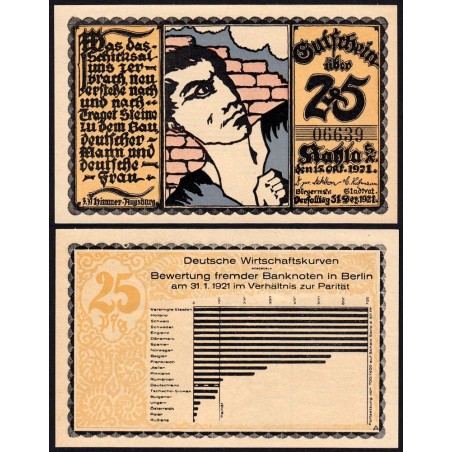 Allemagne - Notgeld - Kahla - 25 pfennig - Type A - 15/10/1921 - Etat : NEUF