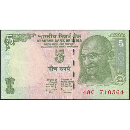 Inde - Pick 94Aa_1 - 5 rupees - Série 48C - Lettre E - 2009 - Etat : NEUF