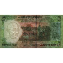 Inde - Pick 94Aa_1 - 5 rupees - Série 48C - Lettre E - 2009 - Etat : NEUF