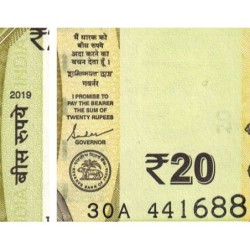 Inde - Pick 110a_1 - 20 rupees - Série 30A - Sans lettre - 2019 - Etat : NEUF