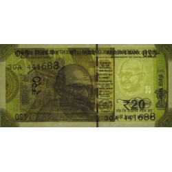 Inde - Pick 110a_1 - 20 rupees - Série 30A - Sans lettre - 2019 - Etat : NEUF