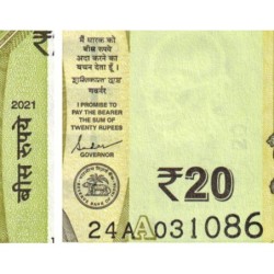 Inde - Pick 110i - 20 rupees - Série 30A - Lettre A - 2021 - Etat : NEUF