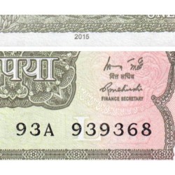 Inde - Pick 117a - 1 rupee - Série 93A - Lettre L - 2015 - Etat : NEUF