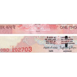 Inde - Pick 107t - 1'000 rupees - Série 0BD - Lettre R - 2016 - Etat : NEUF