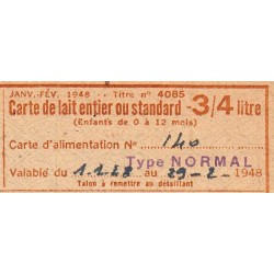 1948 - Titre 4085 normal - Lait - Janvier / Février - Poncin (01) - Etat : SUP