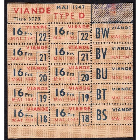 1947 - Titre 3773 - Viande - Type D - Mai - Agen (01) - Etat : SUP