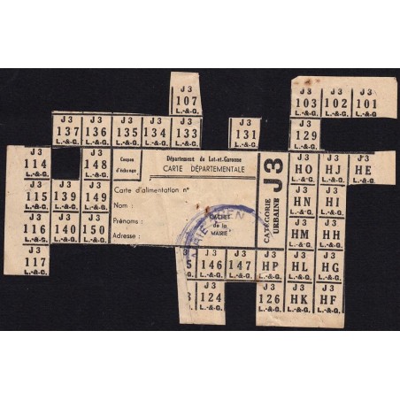 Lot-et-Garonne - 1945 - Carte départementale d'alimentation - Cat. J3 - Agen - Etat : TB