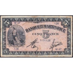Martinique - Pick 16_2a - 5 francs - Série W 47 (remplacement) - 1944 - Etat : TB