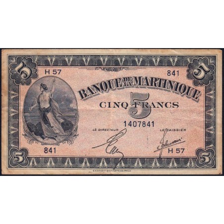 Martinique - Pick 16_2b - 5 francs - Série H 57 - 1944 - Etat : TTB-