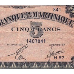 Martinique - Pick 16_2b - 5 francs - Série H 57 - 1944 - Etat : TTB-