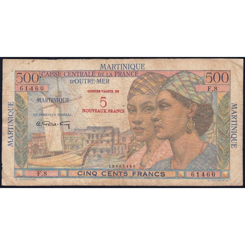 Martinique - Pick 38 - 5 nouv. franc sur 500 francs - Série F.8 - 1960 - Etat : TB