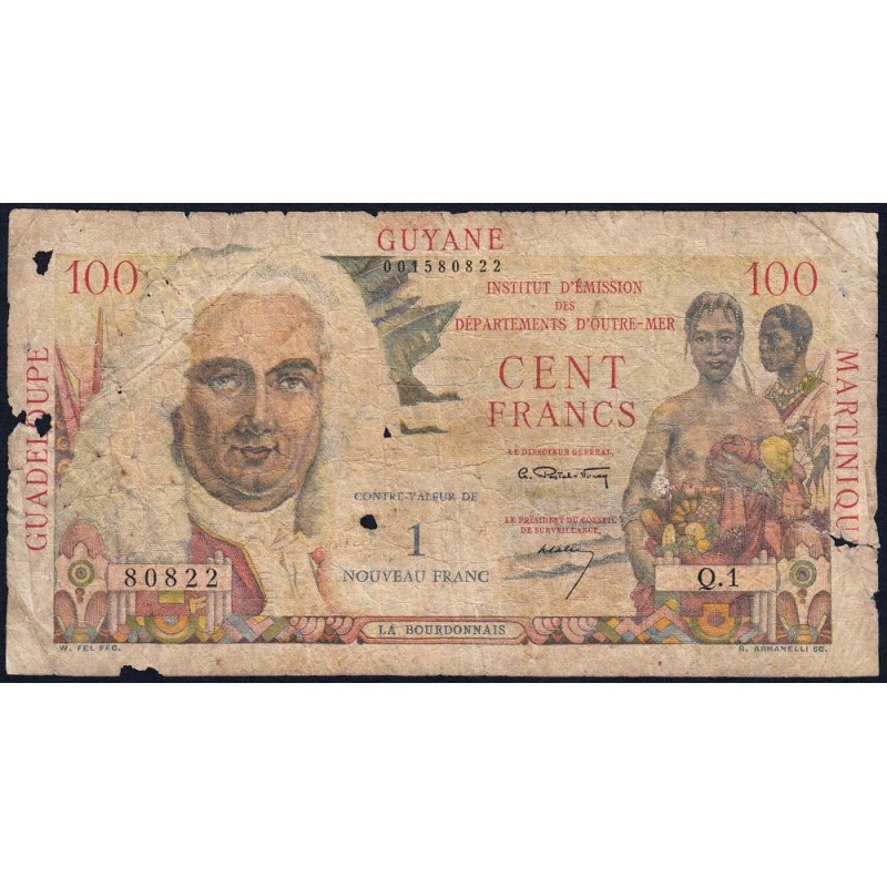 Antilles Françaises - Pick 1 - 1 nouv. franc sur 100 francs - Série Q.1 - 1960 - Etat : AB