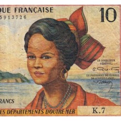 Antilles Françaises - Pick 8b - 10 francs - Série K.7 - 1966 - Etat : B