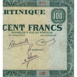 Martinique - Pick 19_3 - 100 francs - Série L 82 - 1943 - Etat : TB-