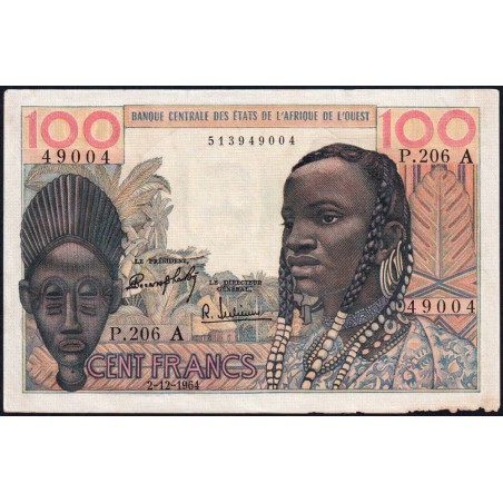 Côte d'Ivoire - Pick 101Ad - 100 francs - Série P.206 - 02/12/1964 - Etat : TTB