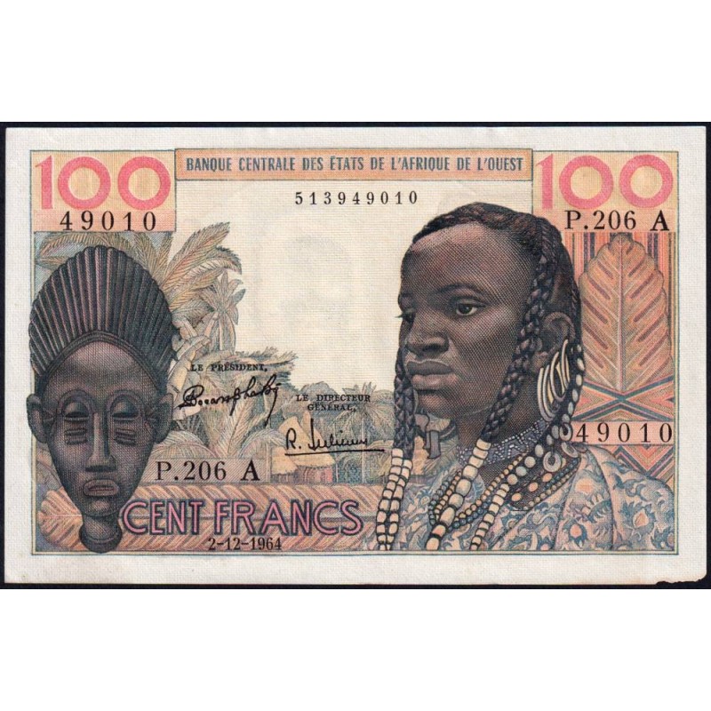 Côte d'Ivoire - Pick 101Ad - 100 francs - Série P.206 - 02/12/1964 - Etat : TTB+