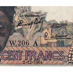 Côte d'Ivoire - Pick 101Ad - 100 francs - Série W.206 (rempl.) - 02/12/1964 - Etat : TTB