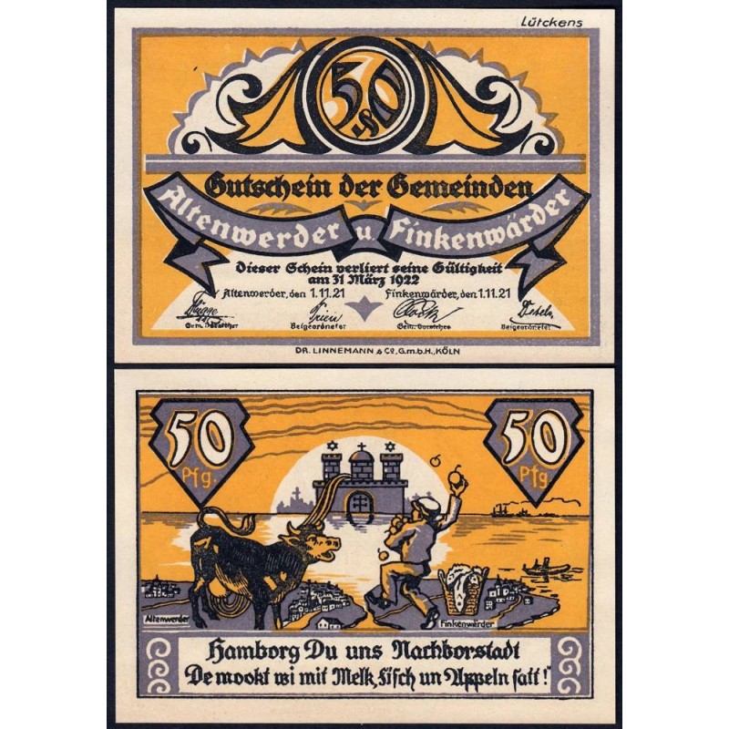 Allemagne - Notgeld - Altenwerder-Finkenwärder - 50 pfennig - Type 3 - 01/11/1921 - Etat : NEUF