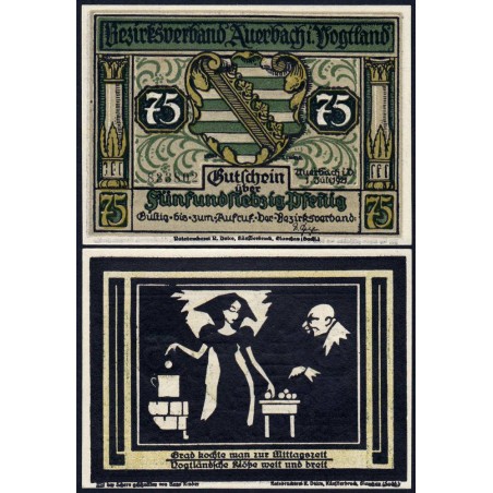 Allemagne - Notgeld - Auerbach - 75 pfennig - Illustration 4 - Type c - 01/07/1921 - Etat : NEUF