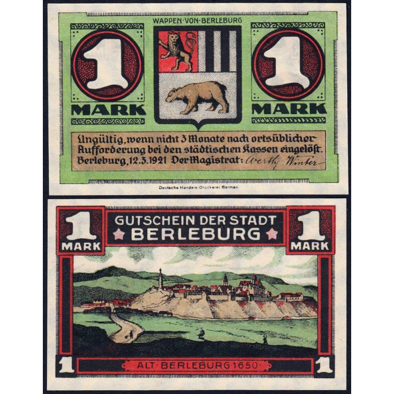 Allemagne - Notgeld - Berleburg (Bad Berleburg) - 1 mark - 12/03/1921 - Etat : SPL