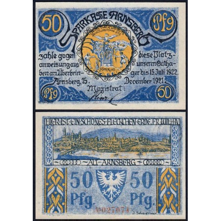 Allemagne - Notgeld - Arnsberg - 50 pfennig - 15/12/1921 - Etat : pr.NEUF