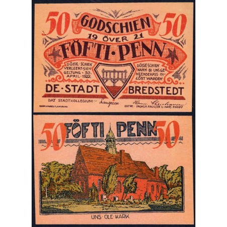 Allemagne - Notgeld - Bredstedt - 50 penn - 1921 - Etat : pr.NEUF